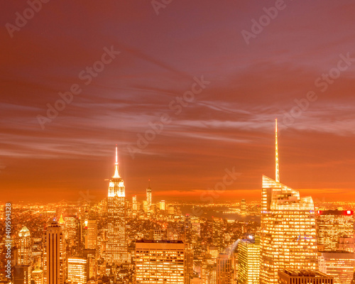 View of New York Manhattan during sunset hours