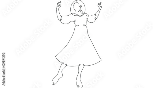 Young dancer ballerina in a costume, stands on pointe shoes. Chef cook in uniform.One continuous drawing line  logo single hand drawn art doodle isolated minimal illustration.