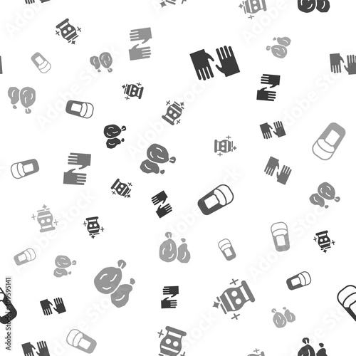 Set Rubber gloves, Clean vase, Bucket with rag and Garbage bag on seamless pattern. Vector.