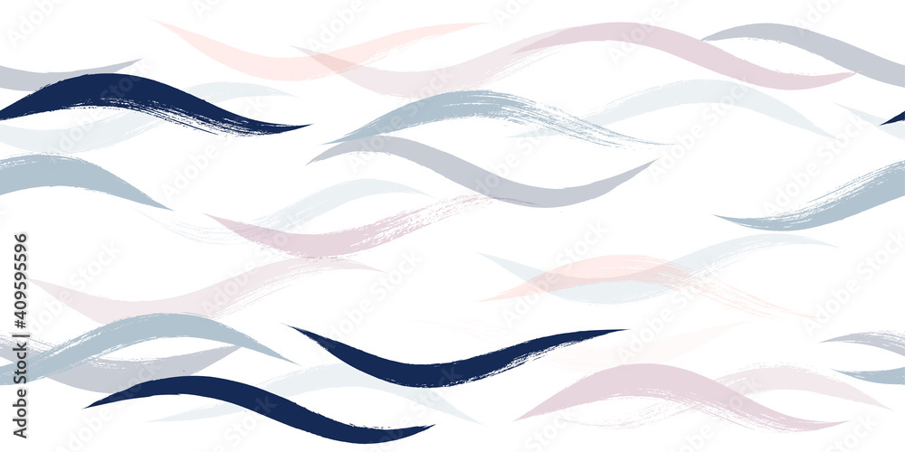 Seamless Wave Pattern, Hand drawn water sea modern vector background. Wavy beach brush stroke, curly grunge paint lines, watercolor illustration Seamless Wave Pattern, Hand drawn water sea modern vector background. Wavy beach brush stroke, curly grunge paint lines, watercolor illustration