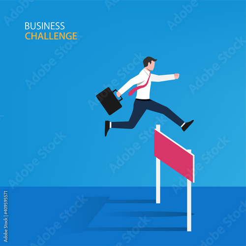 Businessman jumping on the obstacle concept. Business symbol vector illustration