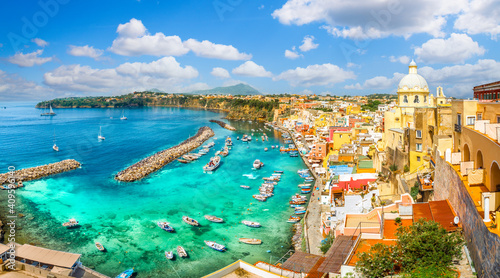 Landscape with colorful houses in Procida island, Italy