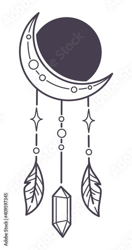 Magical talisman or amulet, dream catcher moon