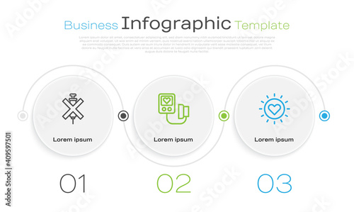 Set line No doping syringe, Blood pressure and Sun. Business infographic template. Vector.