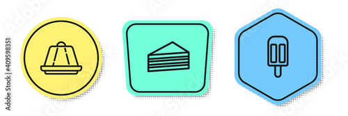 Set line Pudding custard, Cake and Ice cream. Colored shapes. Vector.