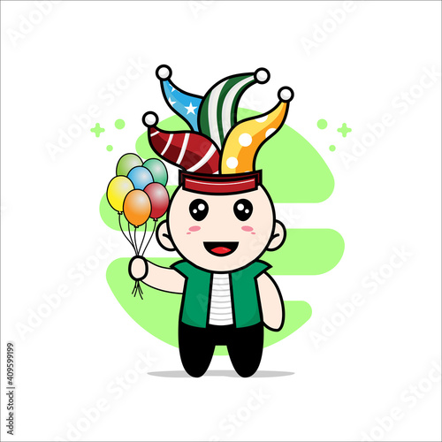 Cute men character wearing birthday costume.