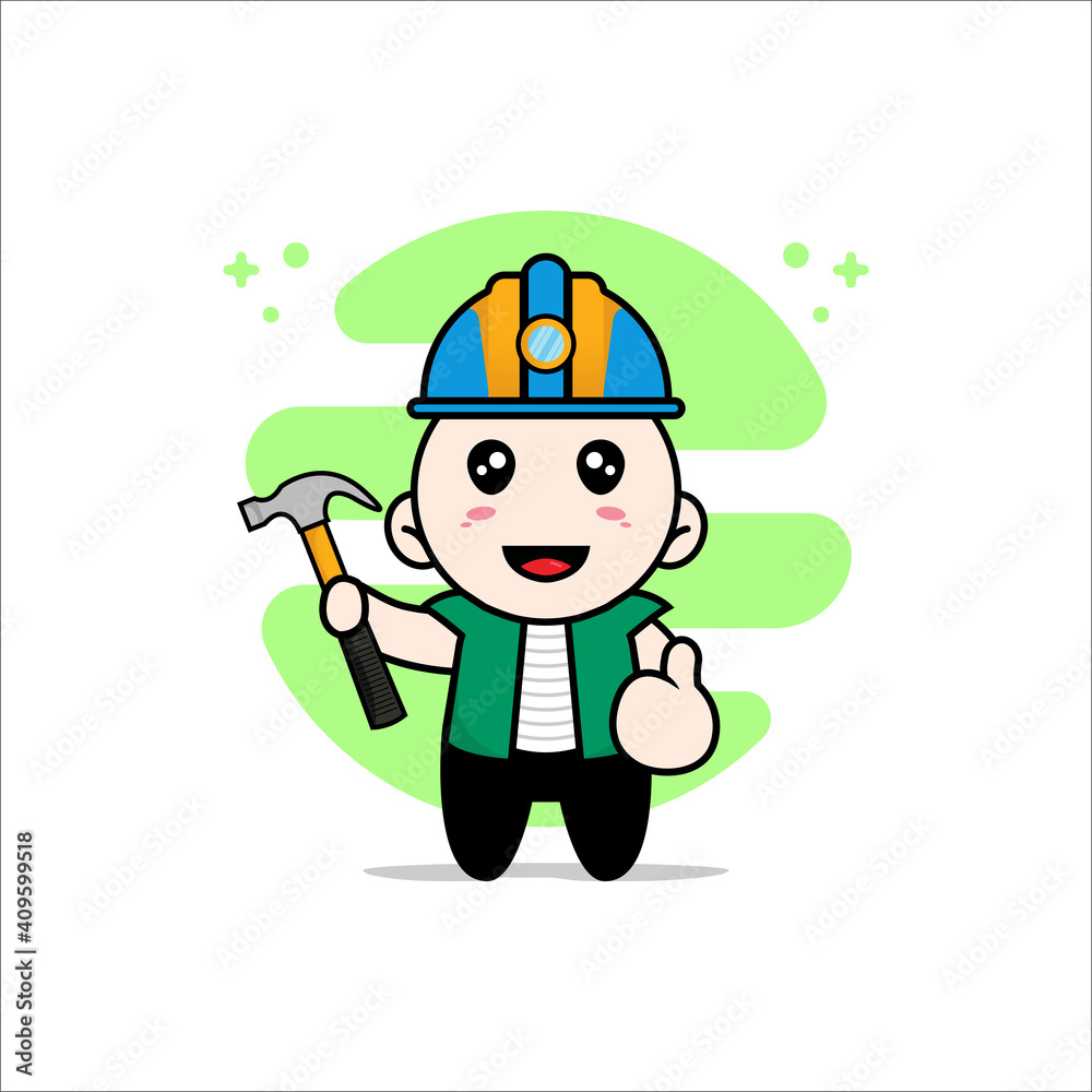 Cute men character wearing builder costume. Cute men character wearing builder costume.