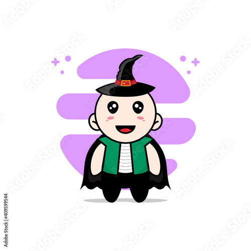 Cute men character wearing witch costume.