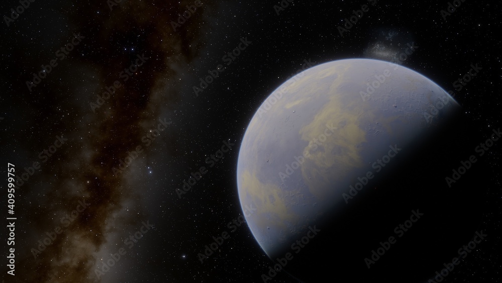 Naklejka premium Planets and galaxy, science fiction wallpaper. Beauty of deep space. Billions of galaxy in the universe Cosmic art background 3d render 