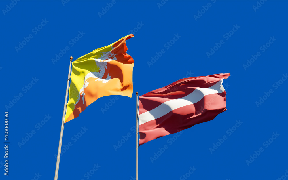 Flags of Latvia and Bhutan. Flags of Latvia and Bhutan.