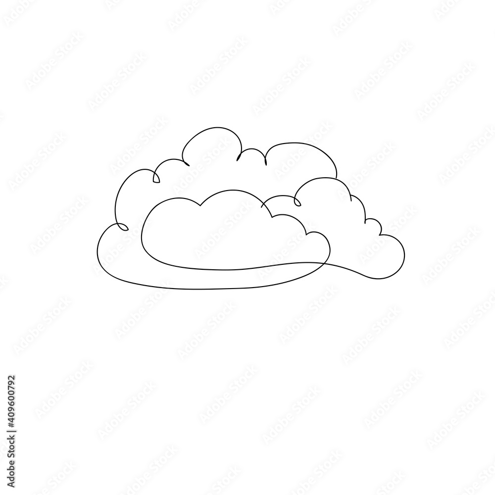 Curving sky line art drawing style. Minimalist black linear sketch clouds. Vector illustration Curving sky line art drawing style. Minimalist black linear sketch clouds. Vector illustration