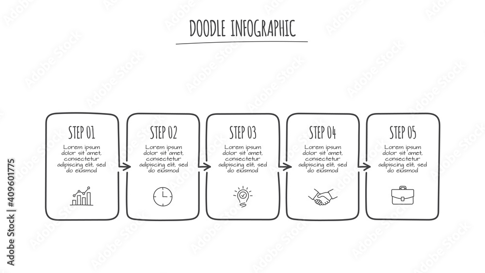Doodle infographic elements with 5 options. Hand drawn icons. Thin line illustration Doodle infographic elements with 5 options. Hand drawn icons. Thin line illustration
