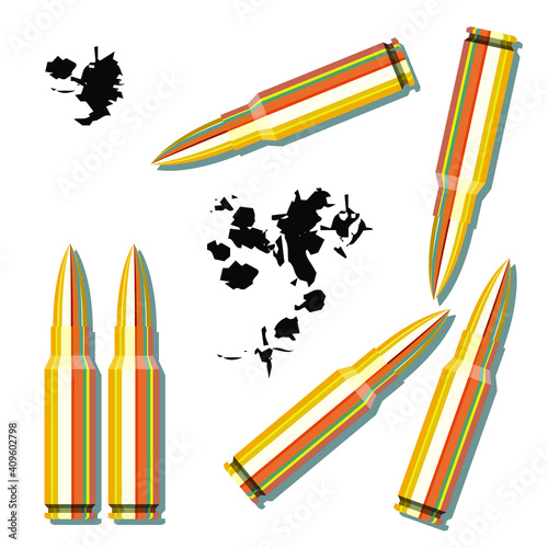 vector flat design image of a cartridge of caliber 308 wіn with holes from hitting the target on a white background. elementsisolated. can be used to advertise shooting courses and shooting ranges. photo