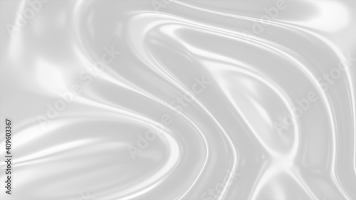 3d abstract waving background. Wavy reflection surface, ripples. Cloth texture, liquid white pattern. 3d render illustration.