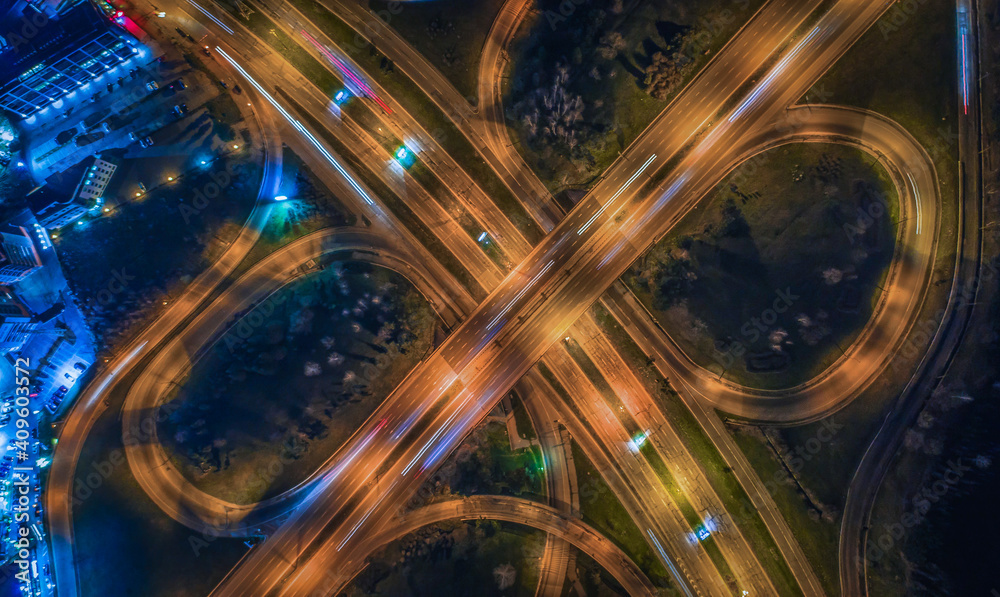 Aerial drone photo long exposure ring road Aerial drone photo long exposure ring road