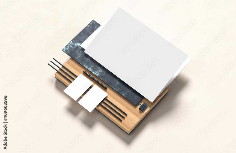 Corporate identity stationery mock up isolated on modern style background. Mock up for branding identity. 3D illustration Corporate identity stationery mock up isolated on modern style background. Mock up for branding identity. 3D illustration