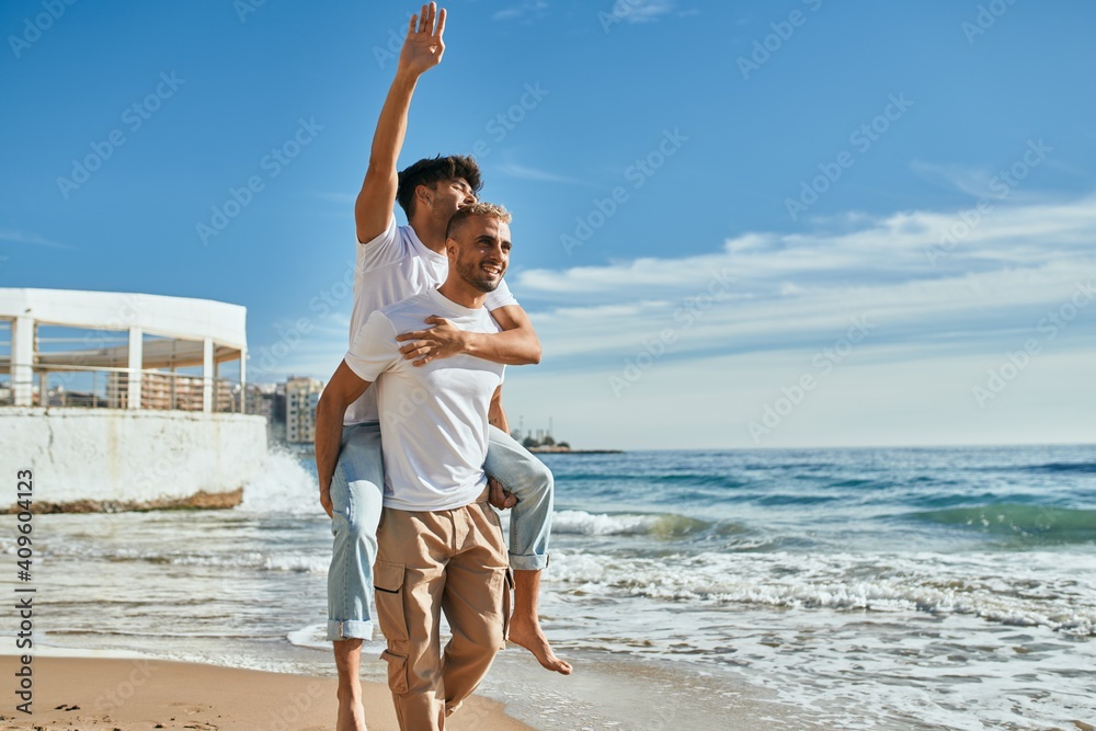 Lovely Gay Couple On Piggyback Ride Stock Photo 1892144086