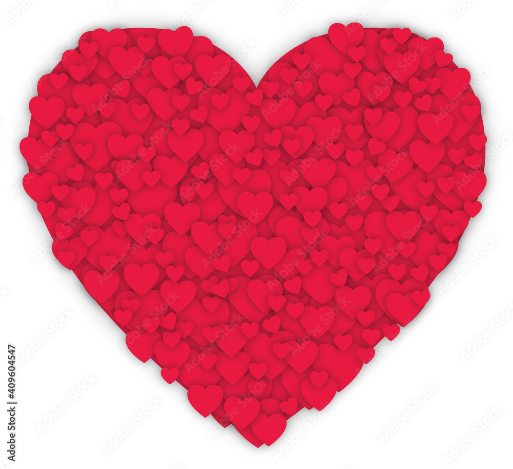 Valentine's day composition of small hearts in heart shape, love concept, vector background, greeting card