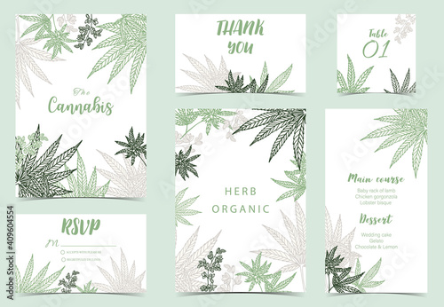Collection of cannabis background set with green.Editable vector illustration for website  invitation postcard and sticker