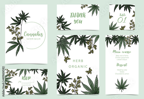 Collection of cannabis background set with green.Editable vector illustration for website, invitation,postcard and sticker