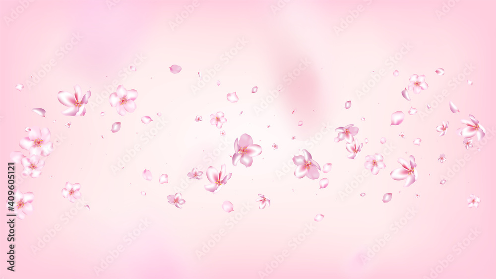 Nice Sakura Blossom Isolated Vector. Realistic Blowing 3d Petals Wedding Design. Japanese Oriental Flowers Wallpaper. Valentine, Mother's Day Pastel Nice Sakura Blossom Isolated on Rose