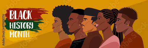 Black history month, Portrait of Young African American Hairstyles. Vector
