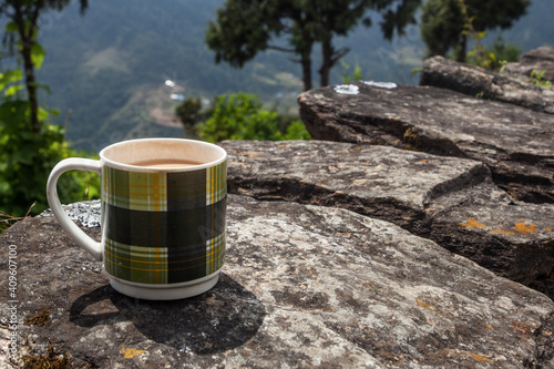 Tea Cup in Nepal, Himalayan mountains photo