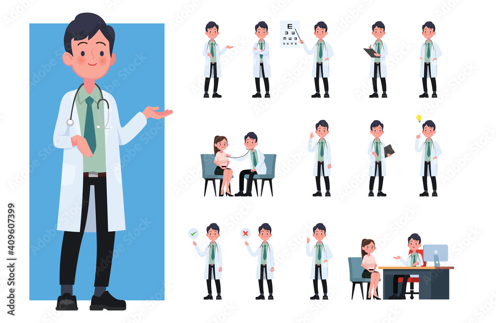 Set of doctor cartoon characters. Flat design people characters. Set of doctor cartoon characters. Flat design people characters.