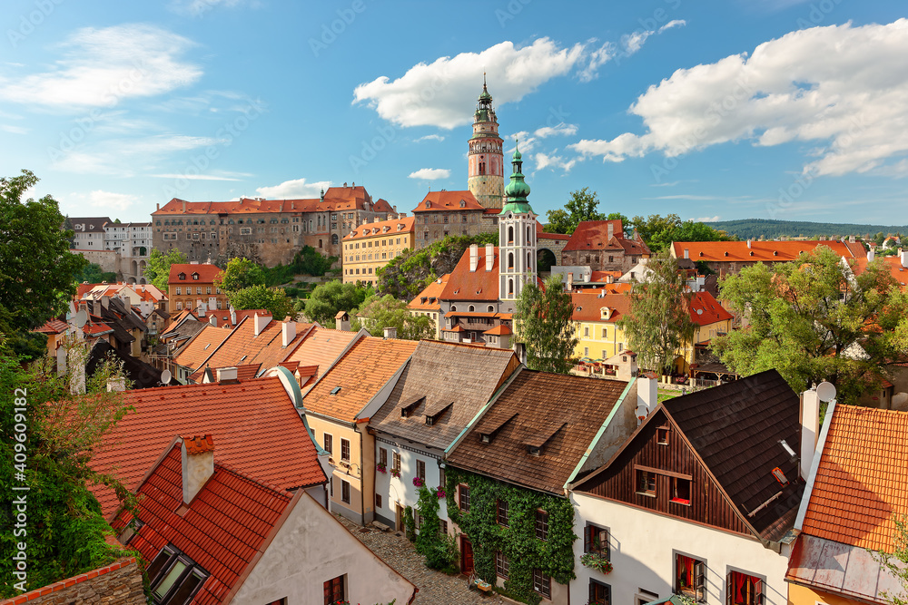 Red roofs of the medieval town of Cesky Krumlov