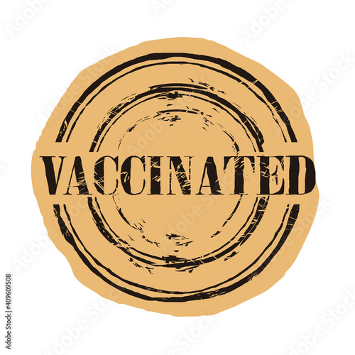 Seal prints with shabby texture. Vector rubber prints of vaccinated tag. Rubber seals with round shapes. Vaccinated covid-19 stamp, vaccine against COVID-19 grunge sign craft background. old style.