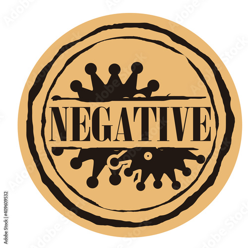 Vector round seal stamp with text NEGATIVE on COVID molecule cell background. Negative test result for coronavius. Rubber round stamp on craft background. Icon old style. COVID-19 outbreak.