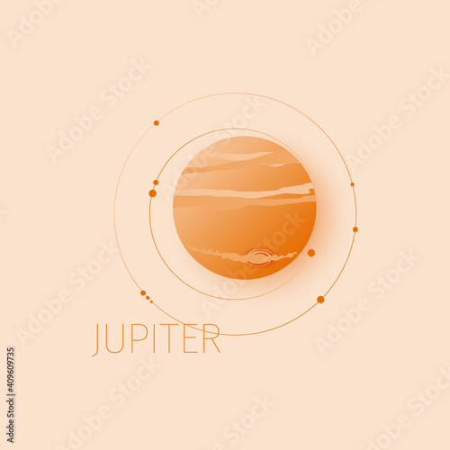 Jupiter planet with satellites orbit.