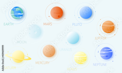 Solar system planets. Collection with nine object.