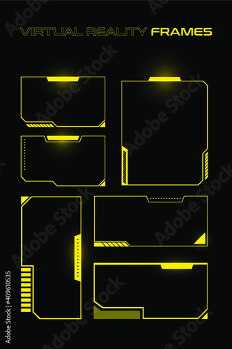 Obraz na płótnie Futuristic golden Cyberpunk elements set. Futuristic user elements. Vector HUD yellow set w salonie
