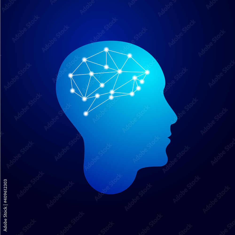 Artificial intelligence in head with neural network thinks Artificial intelligence in head with neural network thinks