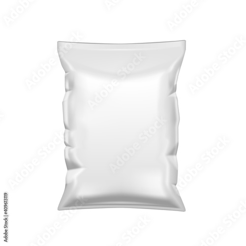 White Crumpled Packet Of Chips. Plastic Package