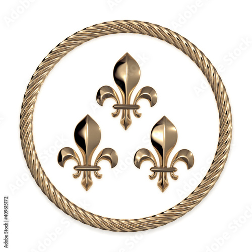 Three fleur de lis in rope 3d rendering