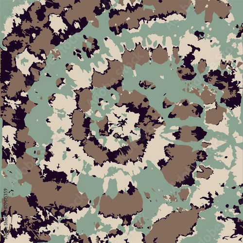 Vector Tie Dye. Ethnic Print. Brown Artistic Boho Rug. Olive Summer Fashion. Tie Dye pattern. Boho Fashion. Vector Decoration. Tie Dye Circle. Psychedelic Art. Ink Textured.