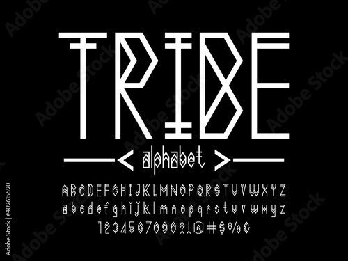 vector of tribe style alphabet design with uppercase, lowercase, number and symbols photo