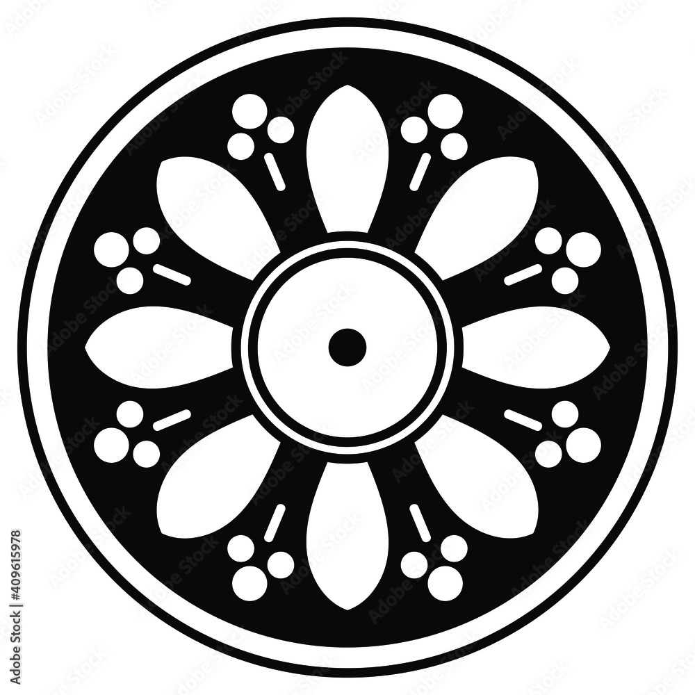Black and white circle with patterns
