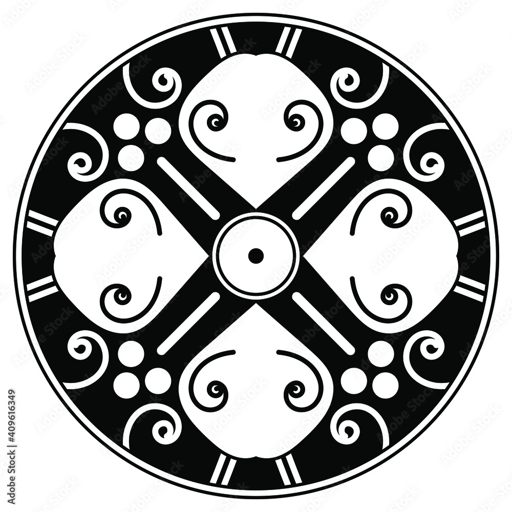 Black and white circle with patterns
