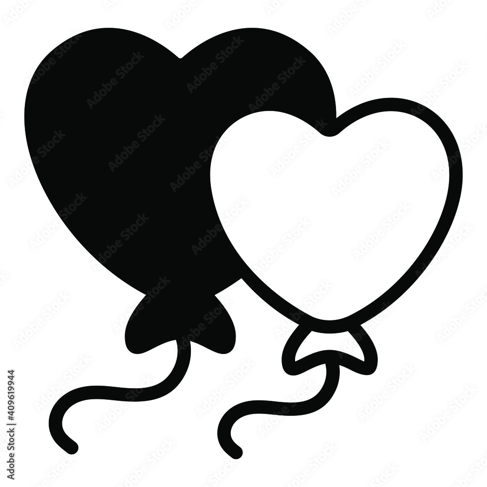 hart shape balloons black vector simple icon collection for valentine day.