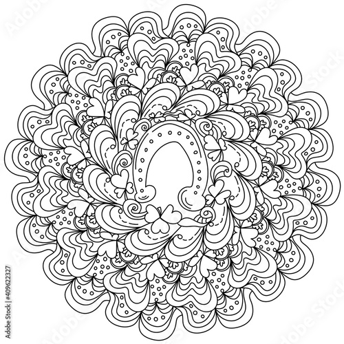 Contour mandala with a horseshoe in the center, a symbol of good luck in the coloring page for St. Patrick's Day