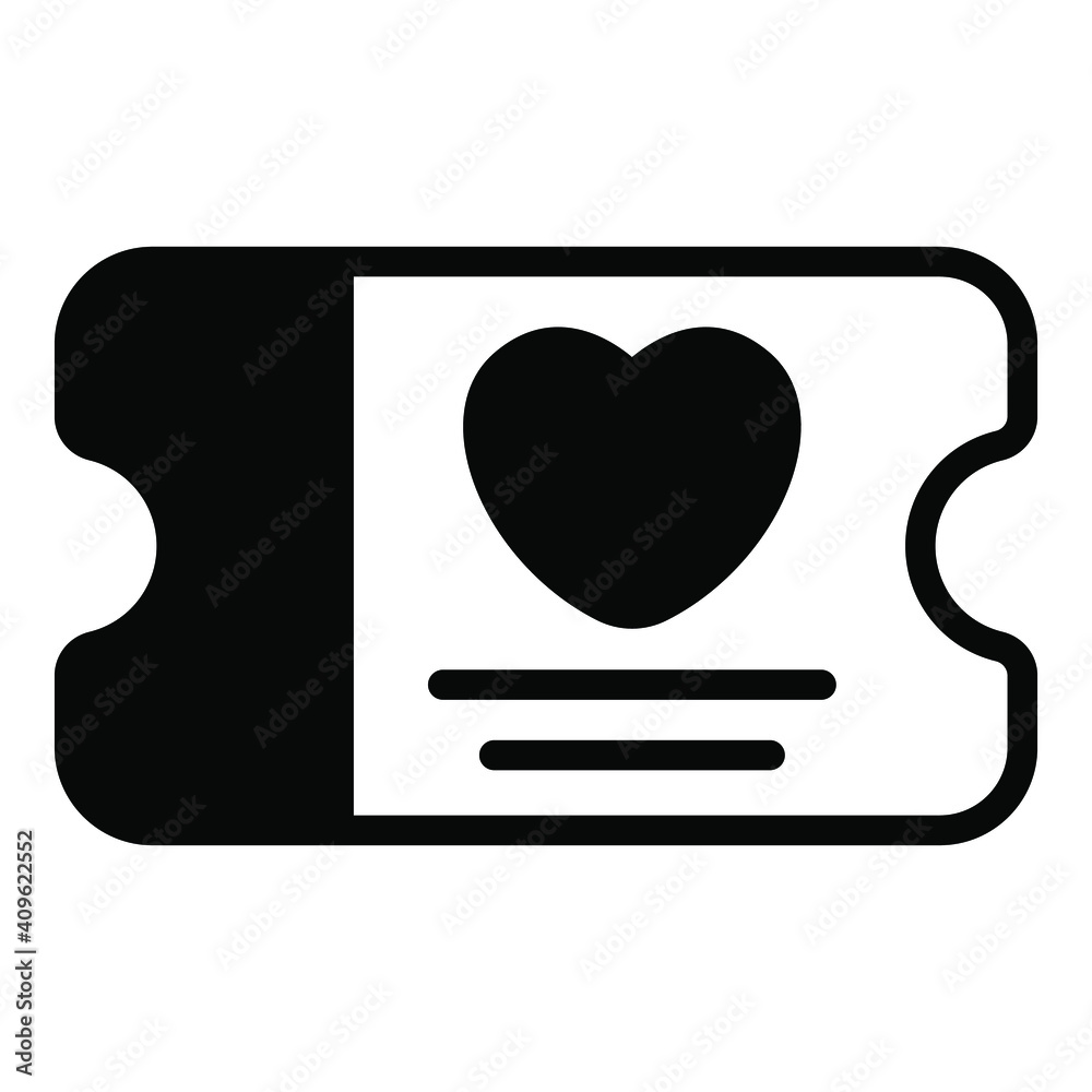 heart, love ticket black vector simple icon collection for valentine day.