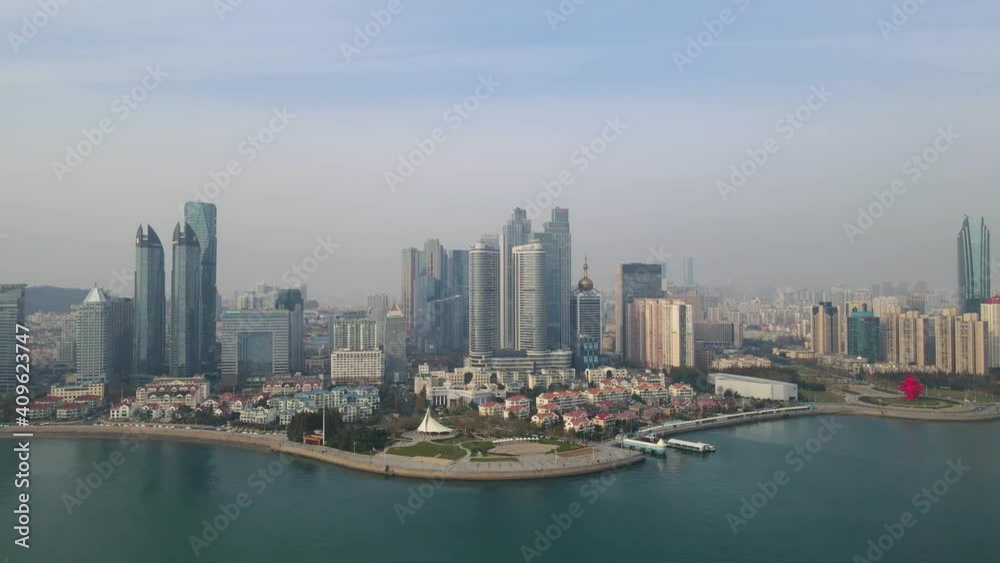 Aerial photography of the architectural landscape of Qingdao Financial Center