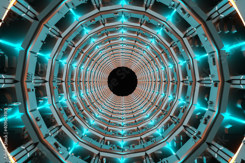 3D Illustration. Futuristic sci-fi tunnel corridor.