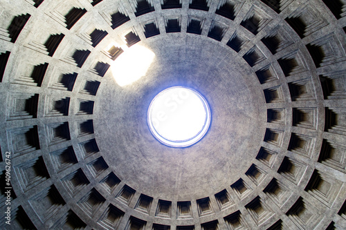 interior of the dome of the pantheon of rome seen from below