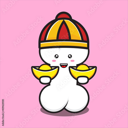 cute bone mascot holding chinese gold, cute bone mascot character vector eps 10 on white background