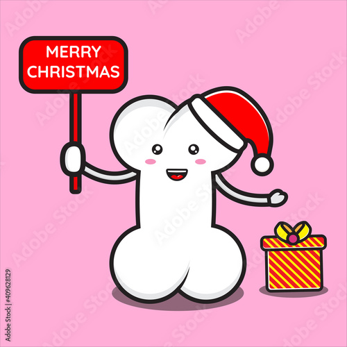 cute bone mascot on christmas day, cute bone mascot character vector eps 10 on white background