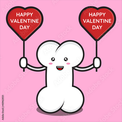 cute bone mascot on valentines day, mascot character, cute bones vector eps 10 on white background